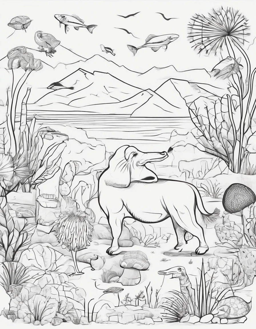Zoo animals,urchin,coloring page for kids,realistic