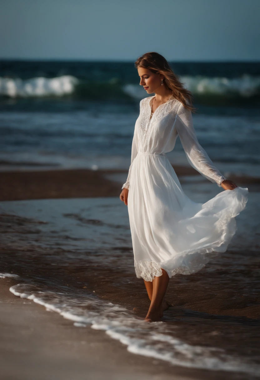 Girl in white dress on the seashore
