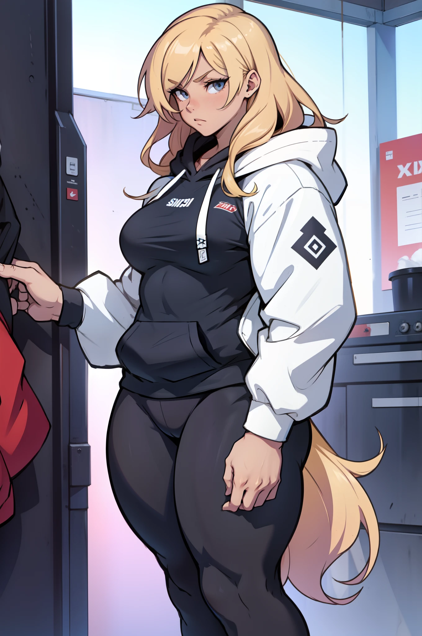 extremely long hair perfect anatomy 1 girl tall solo curvy ((muscular)) hoodie leggings toned body