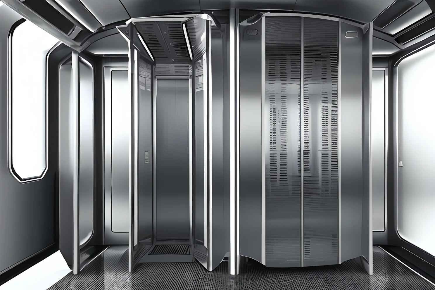 Elevator on a spaceship, Grey Metal Elevator, higly detailed,Filmic, The entourage of the future, 8k