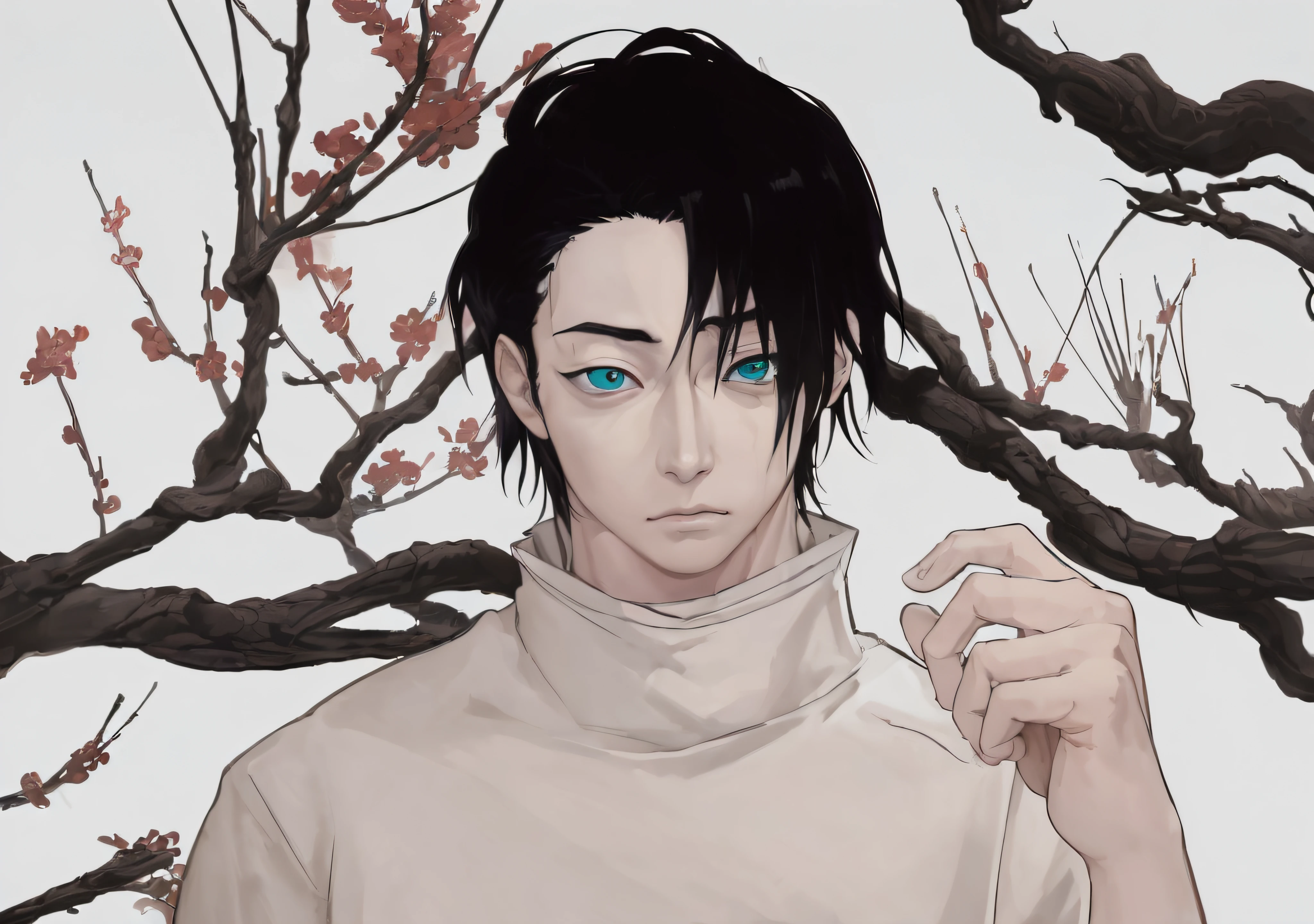 (masterpiece, best quality:1.2), masterpiece, high quality, beautiful graphics, high detail, ultra detailed, cinematic lighting, HDR, ilustration, yuta okkotsu, jujutsu kaisen, black hair, cyan eyes, anime realistic painting, 8k quality anime, anime realistic art, 1man, 1boy,