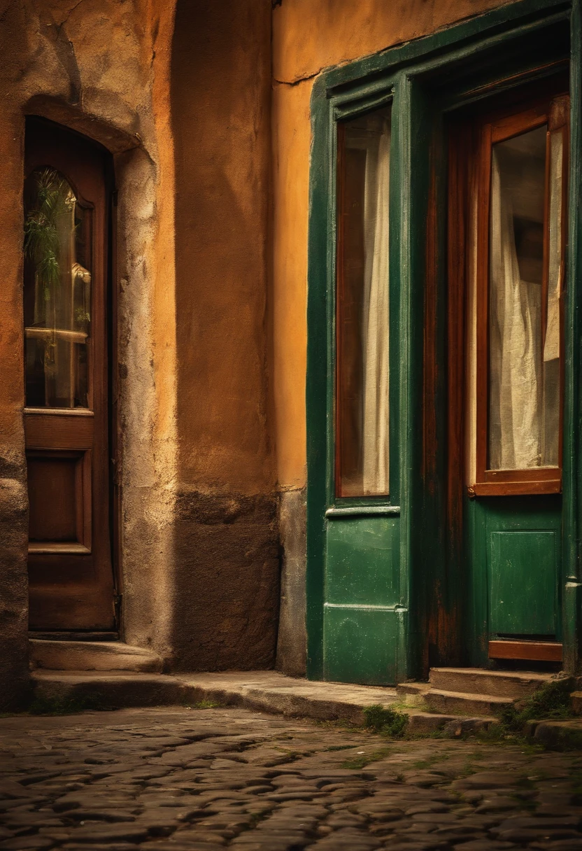 best quality, HDR, vintage style, vibrant colors, detailed texture, narrow alley, sunlit, quaint atmosphere, rustic charm, weathered paint, worn-out bricks, authentic European vibe, cobblestone pavement, artful graffiti, leisurely scene, relaxed ambiance, urban decay, nostalgic touch, cultural heritage, hidden gem, picturesque setting, timeless beauty, faded elegance, charming imperfections, street art inspiration, evocative composition, urban exploration, hidden stories, old-world charm, inviting escapade, urban nostalgia, captivating simplicity