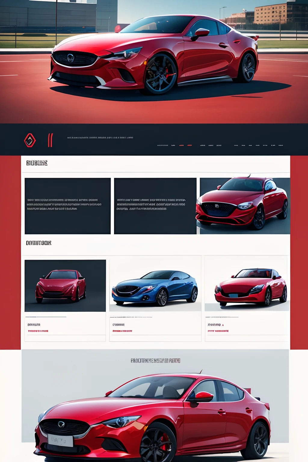 Professional Driving Academy website layout, The archetype of the Hero company, Colors: red, shades of red and blue with shades of blue. laconic, stylish, contemporary.
In the style of the Mazda website