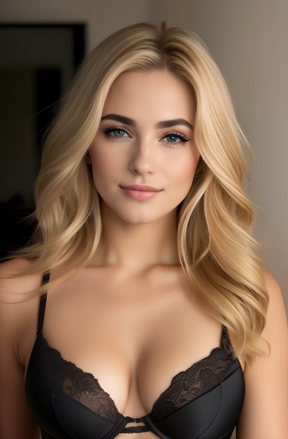 Blonde woman in black bra top posing for a photo in a studio, mulher loira bonita, mulher loira, Blonde and attractive features, loira mulher jovem bonita, ****** loira bonita, uma loira linda, *********** com cabelo loiro longo, mulher loira nova, longos cabelos loiros e olhos grandes, modelo feminino bonito, cabelos loiros e olhos grandes, sorrindo, sentada na cama, calcinha preta pequena