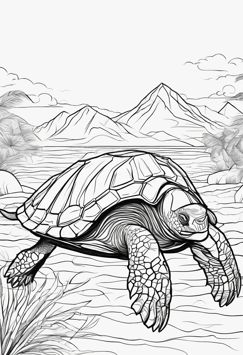 Zoo animals,turtle , cartoon style, line drawing background, white background, monochrome, line drawing, ((sketch)), for coloring