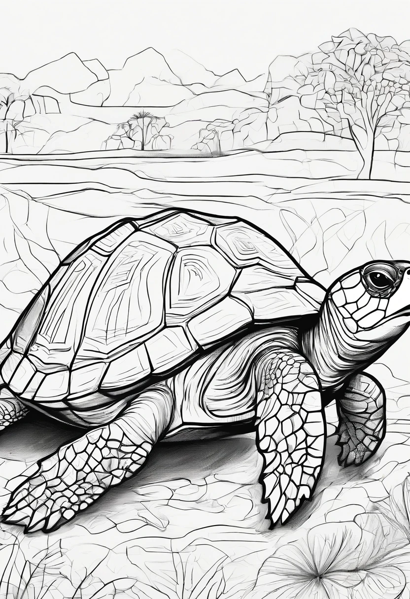 Zoo animals,turtle , cartoon style, line drawing background, white background, monochrome, line drawing, ((sketch)), for coloring