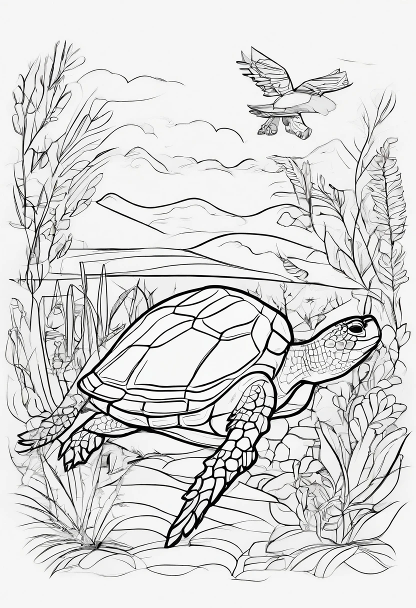 Zoo animals,turtle , cartoon style, line drawing background, white background, monochrome, line drawing, ((sketch)), for coloring