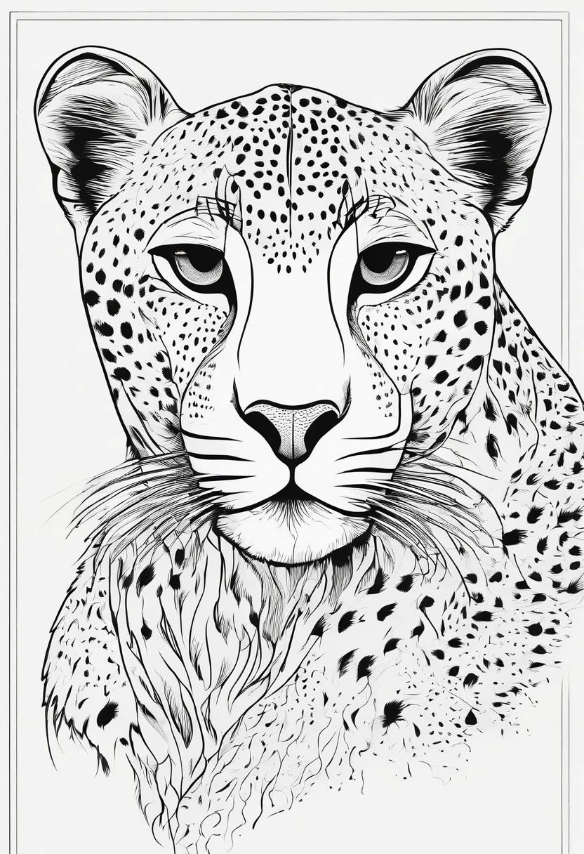 Zoo animals,Cheetah , cartoon style, line drawing background, white background, monochrome, line drawing, ((sketch)), for coloring