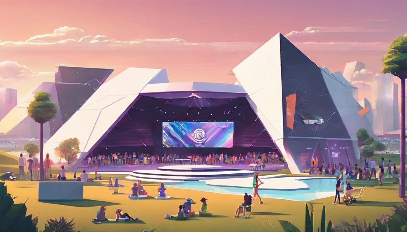 music festival with many people and main stage powered by solar energy