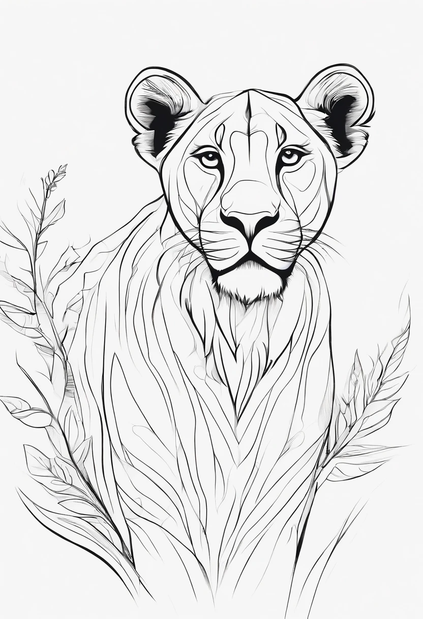 Zoo animals,Lioness, cartoon style, line drawing background, white background, monochrome, line drawing, ((sketch)), for coloring