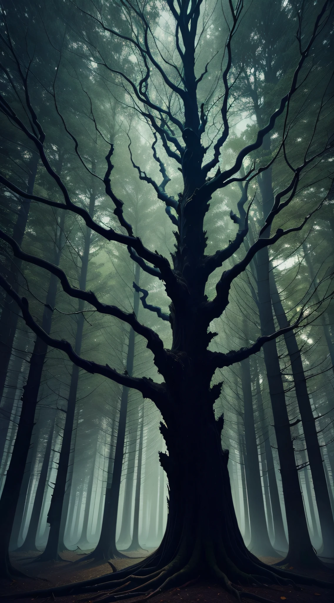 A dark tree in a dark forest