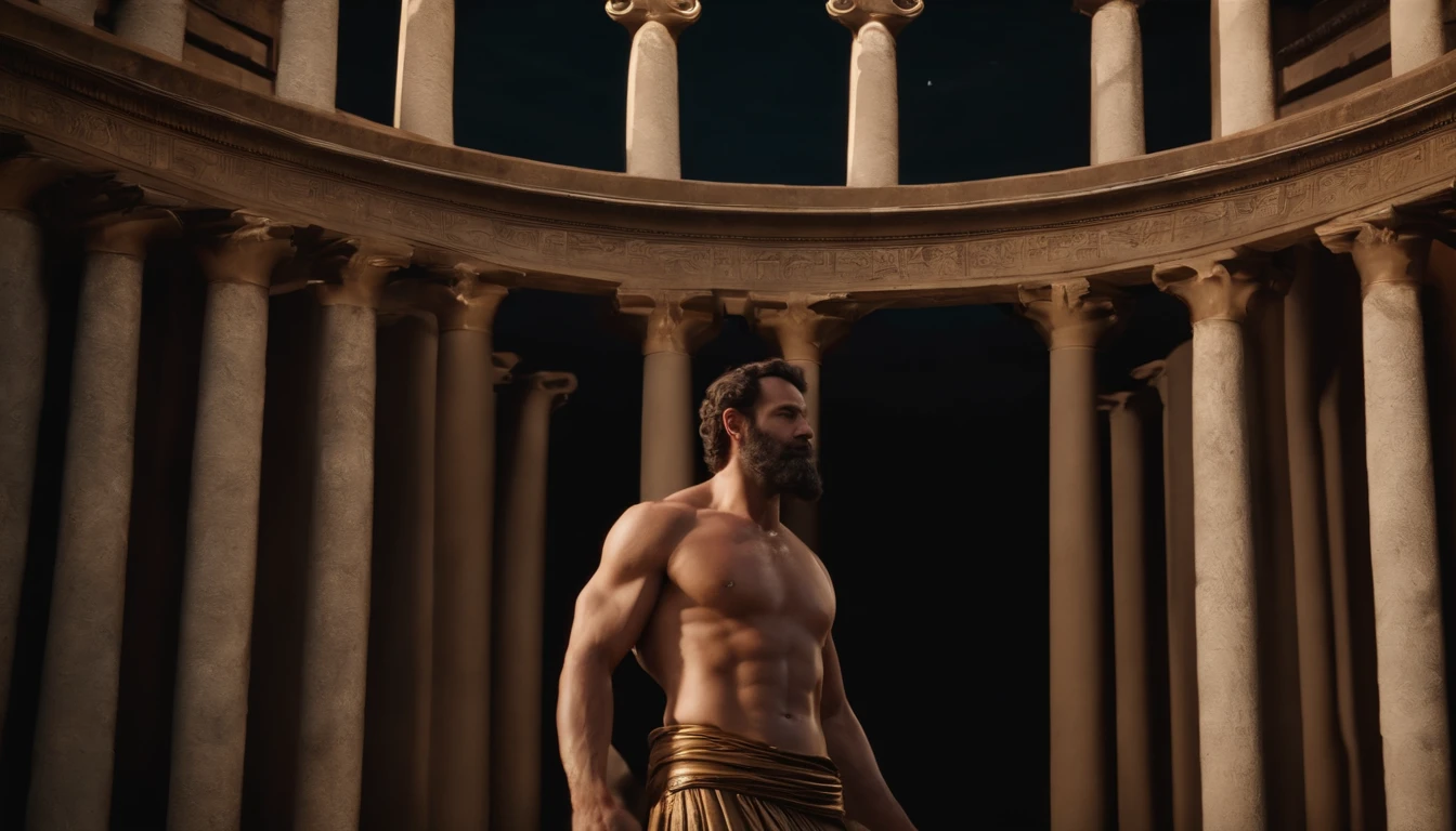 stock stoic gricki which is the historical Greek status with muscles in the Hercules style 8k cinematic profile and dark background