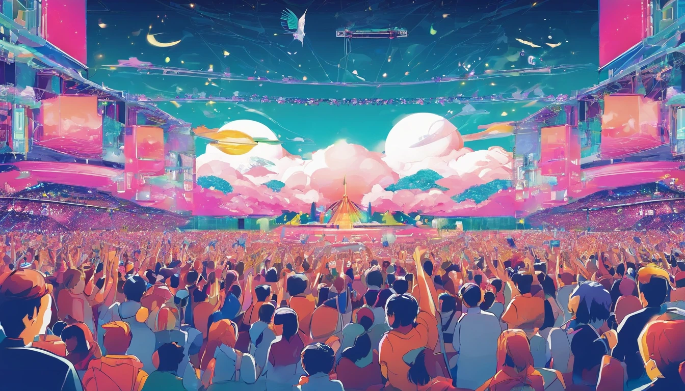 music festival with many people and main stage powered by solar energy