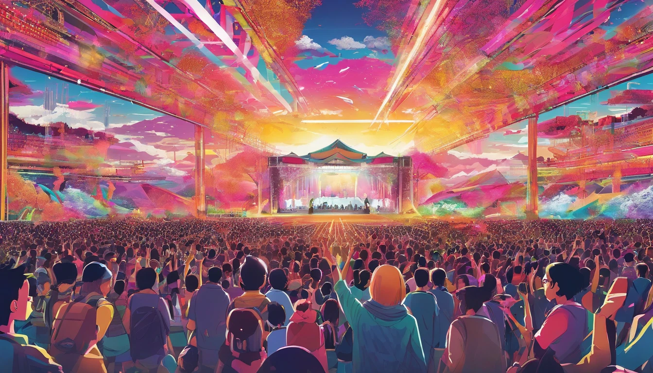 music festival with many people and main stage powered by solar energy