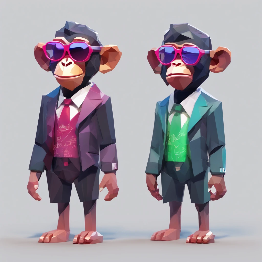 Centragem perfeita, Cute little chimpanzee, wearing a jacket，vidros de vidro，Rosa da flor, wearing sunglasses, alegria, Standing position, beleza abstrata, Centrado, looking at the camera, Facing the camera, nearing perfection, Dynamic, altamente detalhado, liso, foco nítido, 8k, high-definition resolution, illustration, arte de Carne Griffiths e Wadim Kashin, fundo branco