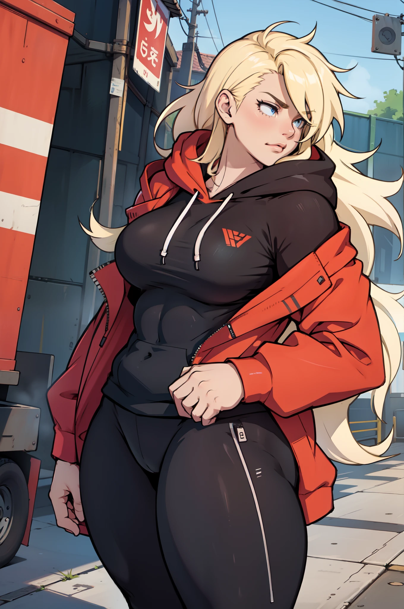 extremely long hair perfect anatomy 1 girl tall solo curvy ((muscular)) hoodie leggings toned body
