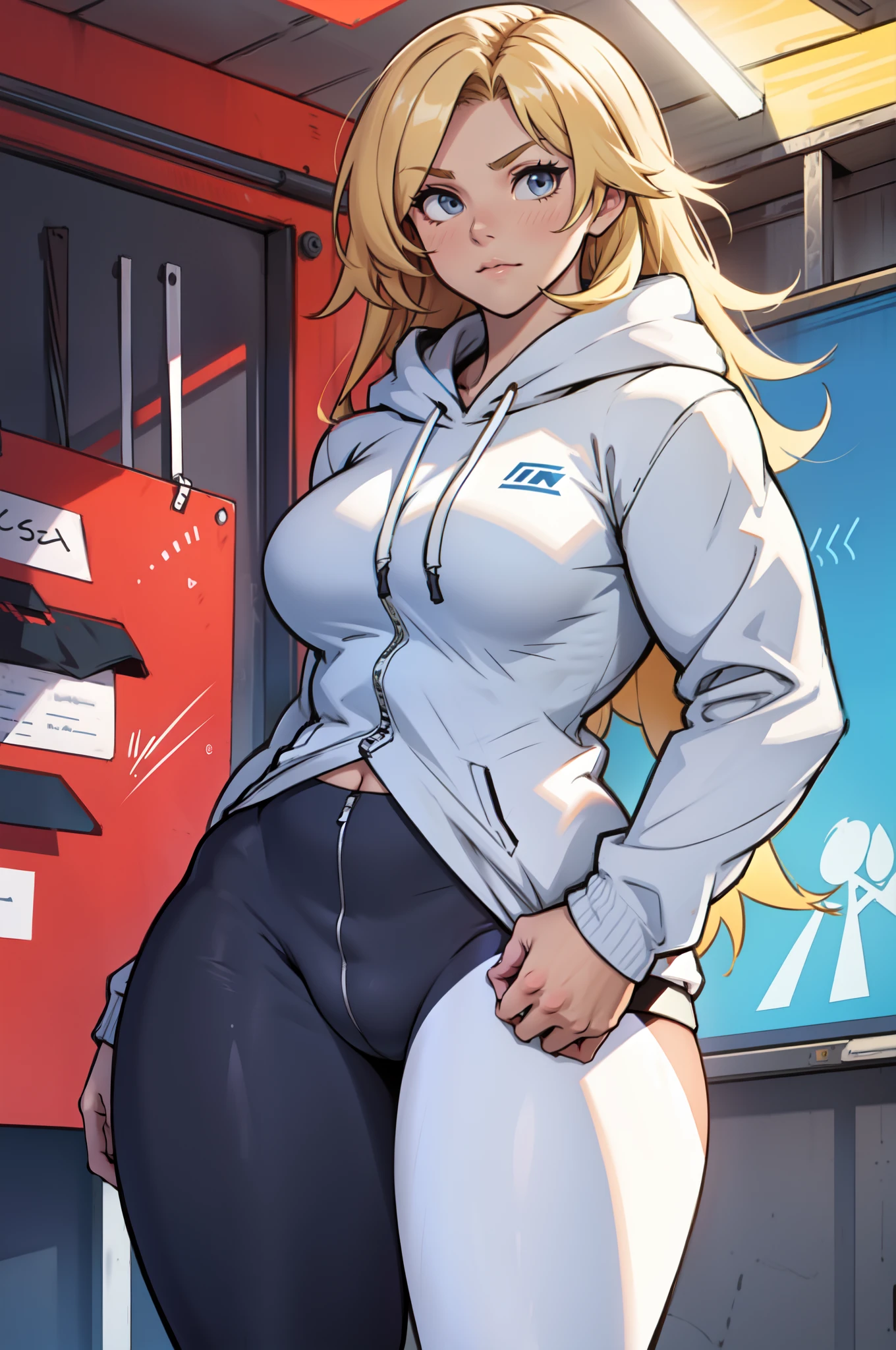 extremely long hair perfect anatomy 1 girl tall solo curvy ((muscular)) hoodie leggings toned body