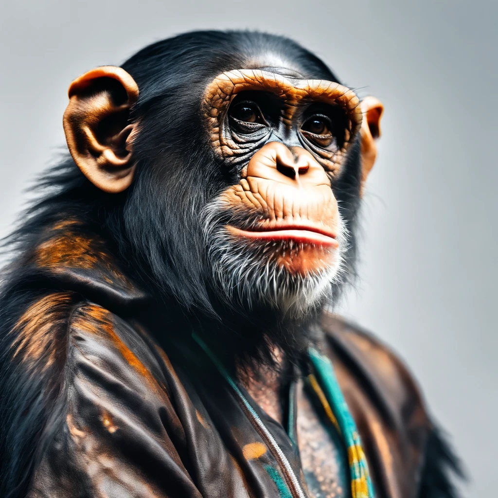 Perfect centralization, chimp, wearing a jacket,vidros de vidro,Rosa da flor, wearing sunglasses, alegria, Standing position, beleza abstrata, Centrado, looking at the camera, Facing the camera, nearing perfection, Dynamic, altamente detalhado, liso, foco nítido, 8k, high-definition resolution, illustration, arte de Carne Griffiths e Wadim Kashin, fundo branco