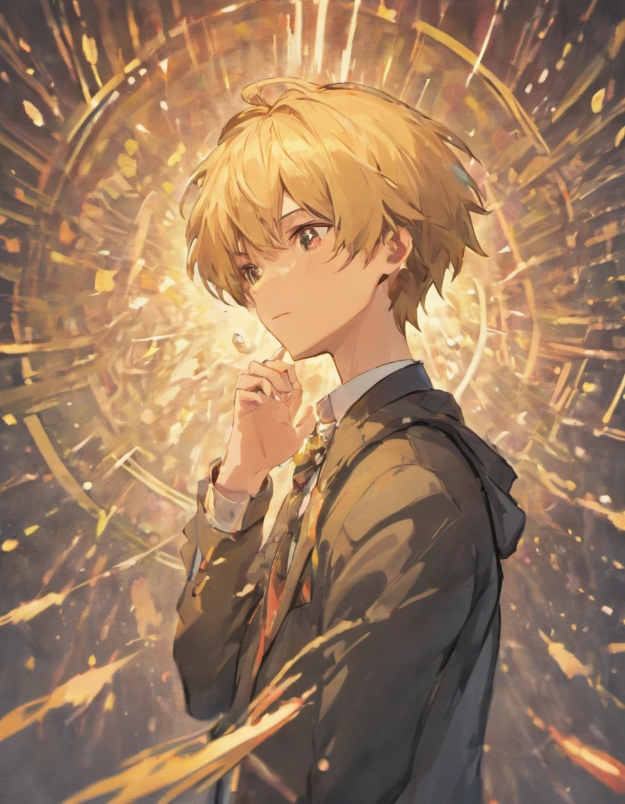 Best picture quality, masterpiece, heavy acrylic, pen touch, film screenshots, avatar, portrait, blonde hair, suit, young man, apathy, anime, pixiv