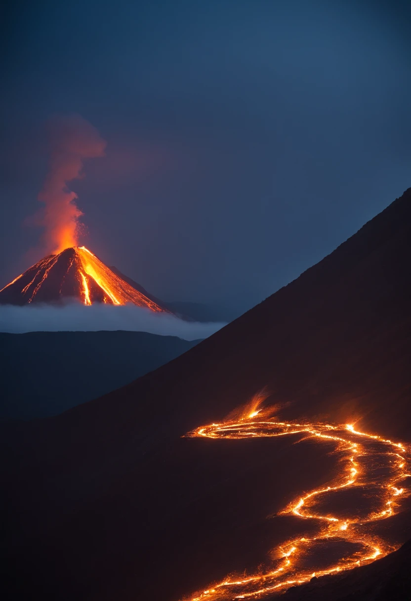In the vast expanse of the volcano, thousands of mesmerized individuals stand on the precipice. Deep below them, a magnificent inferno roars, casting a fiery glow at the far end. Stretching between the two edges, a taut rope extends, its hanging hooks swaying rhythmically from side to side."