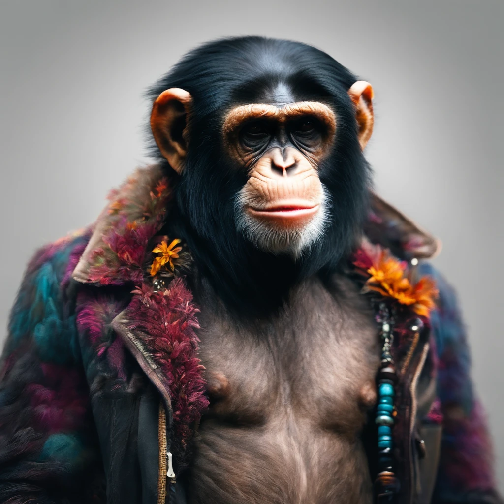 Perfect centralization, chimp, wearing a jacket,vidros de vidro,Rosa da flor, wearing sunglasses, alegria, Standing position, beleza abstrata, Centrado, looking at the camera, Facing the camera, nearing perfection, Dynamic, altamente detalhado, liso, foco nítido, 8k, high-definition resolution, illustration, arte de Carne Griffiths e Wadim Kashin, fundo branco