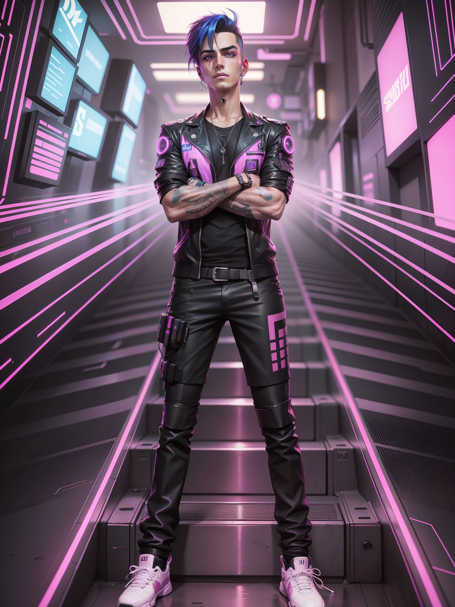 Cyberpunk neon handsome boy realistic face.