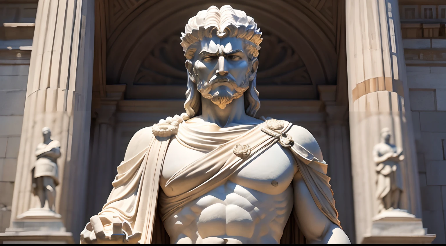 Strong Stoic statue, with an expression of anger, Wearing tunic of the ancient Roman emperor, 35 mm, lateralmente, Filmado em Sony A7S III com Sony FE 35mm f/1.8, 12.1 MP, --AR 3:2 --estilo cru