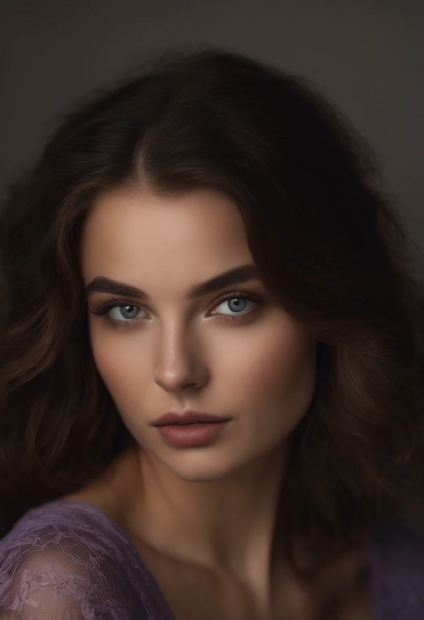 Arafed woman completely , dark room,aux yeux bruns, ultra realist, Meticulously detailed, Portrait Sophie Mudd, cheveux bruns et grands yeux, selfie of a young woman, Yeux de chambre, Violet Myers, sans maquillage, maquillage naturel, looking straight at camera, Visage avec Artgram, Maquillage subtil,worried in a dark room , Medium to large bust