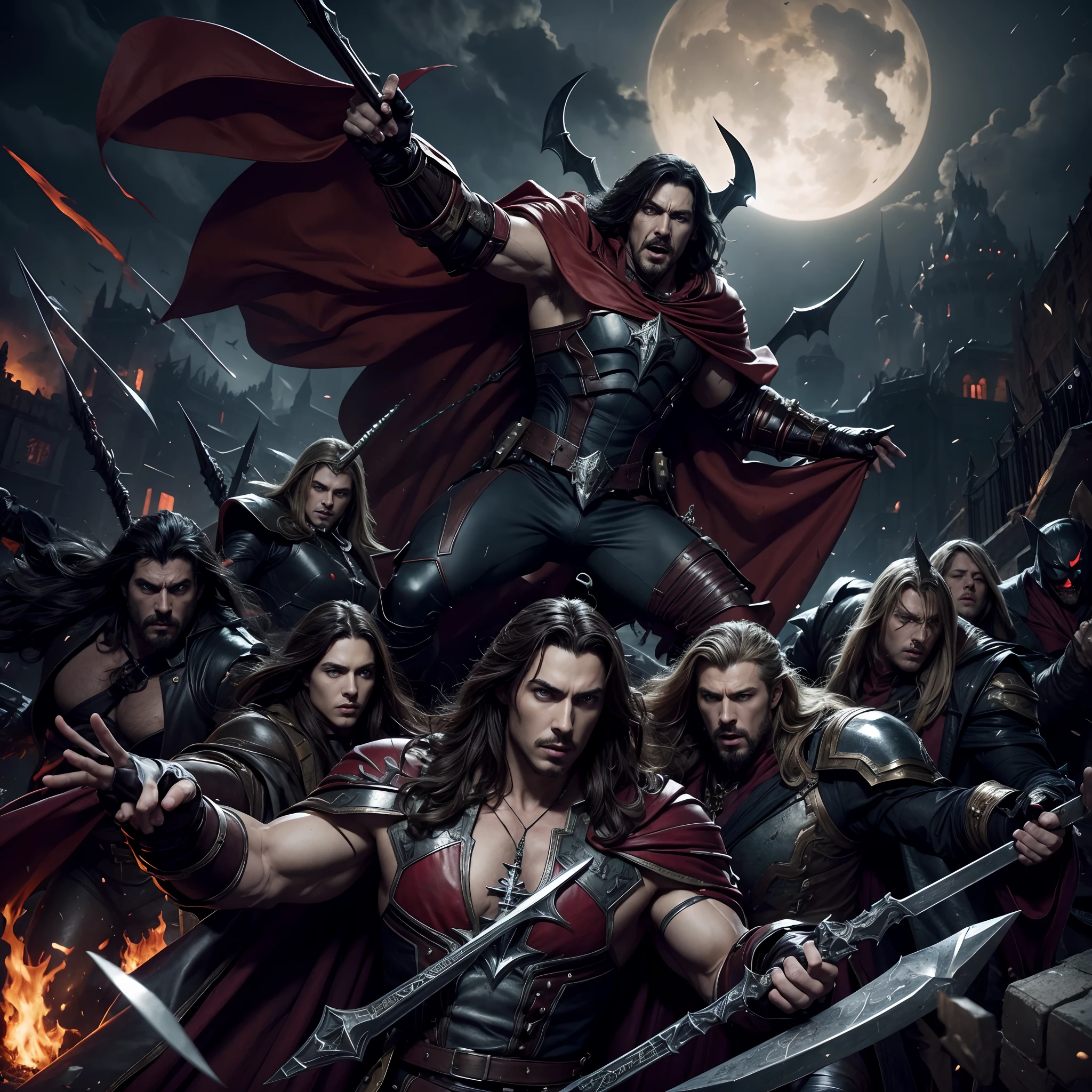 Castlevania Shadow Lord hyper realistic super detailed Dynamic shot masterpiece cinematic scene scenes movie Epic Legendary Lord Dracula leading troops armed with demons in battle marvel comics super detailed style