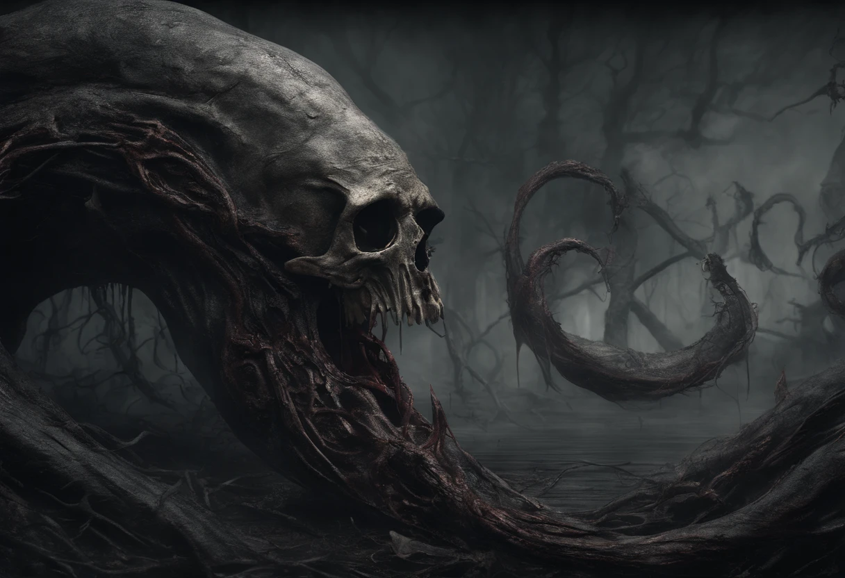 ((Best quality, 8K, Masterpiece: 1.4)),((Amazing detail: 1.3)),((illustration: 1.2)),((high resolution: 1.1)),Creepy, Horror, Worms, Dark style, Dark fantasy,Tentacle, Flesh-colored, Realistic, Dark atmosphere, Chiaroscuro, filmgrain, peristaltic,