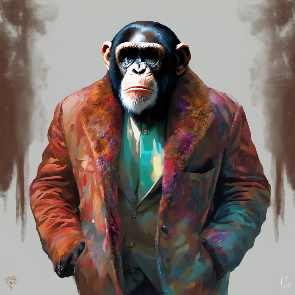 Perfect centralization, chimp, wearing a jacket，vasos de cristal，Rosa flor, wearing sunglasses, alegria, Standing position, beleza abstrata, Centrado, looking at the camera, Facing the camera, nearing perfection, Dynamic, altamente detalhado, liso, foco nítido, 8k, high-definition resolution, illustration, arte de Carne Griffiths e Wadim Kashin, fundo branco