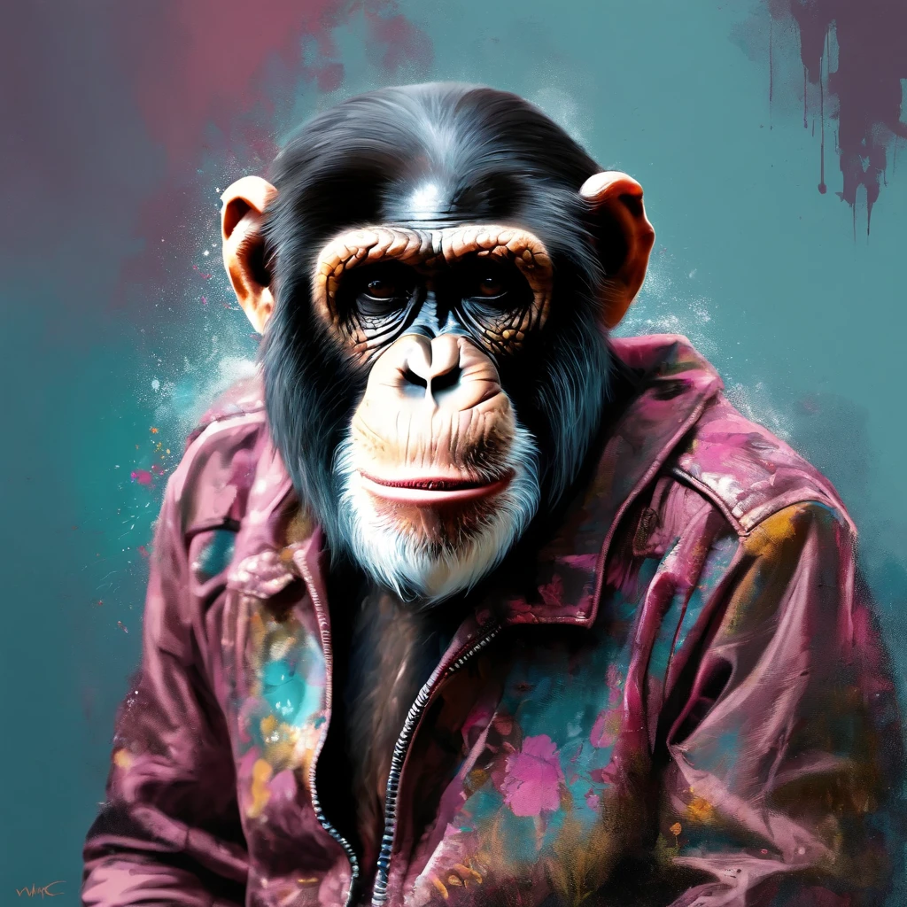 Perfect centralization, chimp, wearing a jacket,vidros de vidro,Rosa da flor, wearing sunglasses, alegria, Standing position, beleza abstrata, Centrado, looking at the camera, Facing the camera, nearing perfection, Dynamic, altamente detalhado, liso, foco nítido, 8k, high-definition resolution, illustration, arte de Carne Griffiths e Wadim Kashin, fundo branco