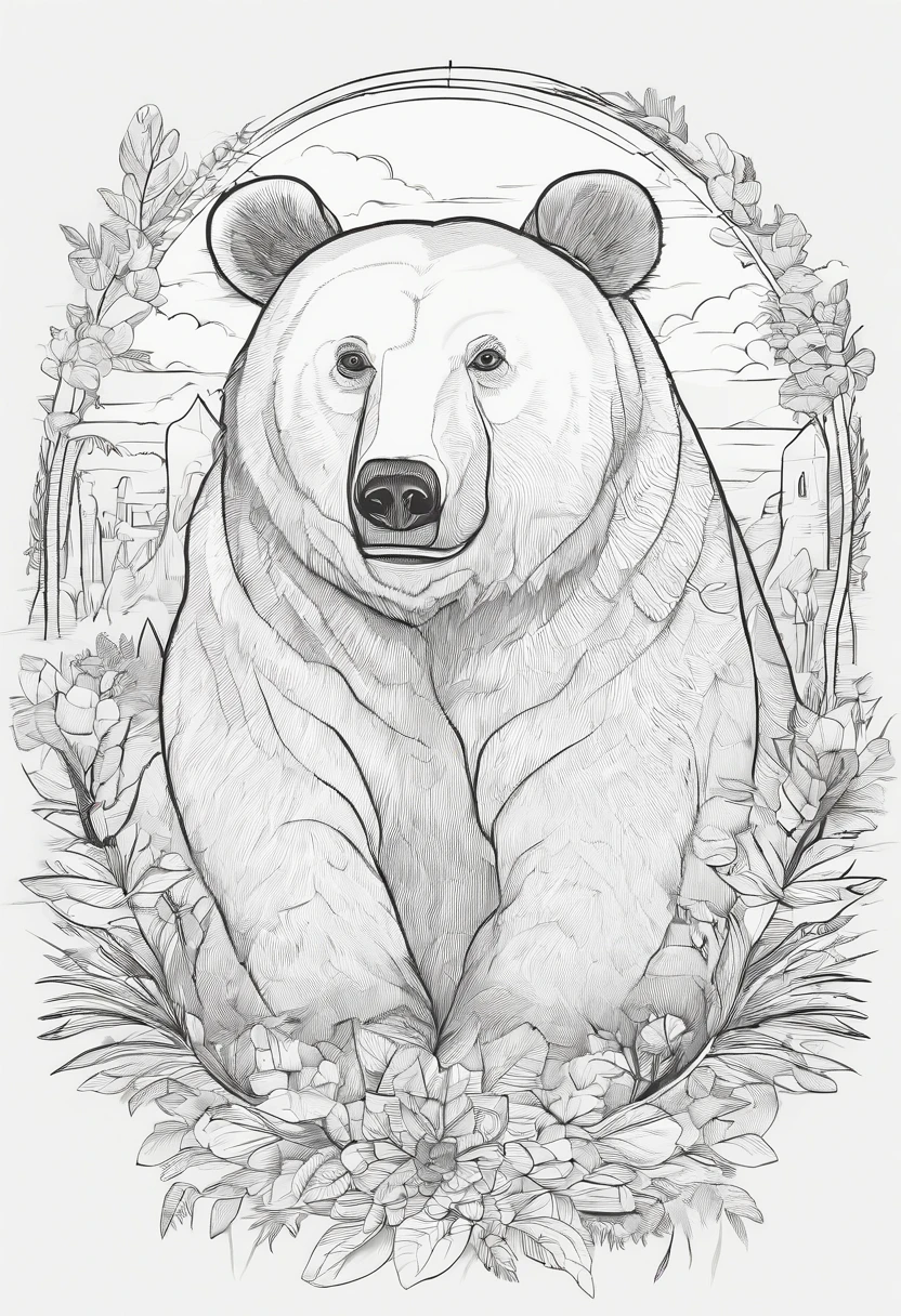 Zoo animals,bear, cartoon style, line drawing background, white background, monochrome, line drawing, ((sketch)), for coloring