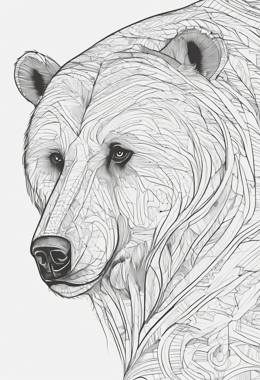 Zoo animals,bear, cartoon style, line drawing background, white background, monochrome, line drawing, ((sketch)), for coloring