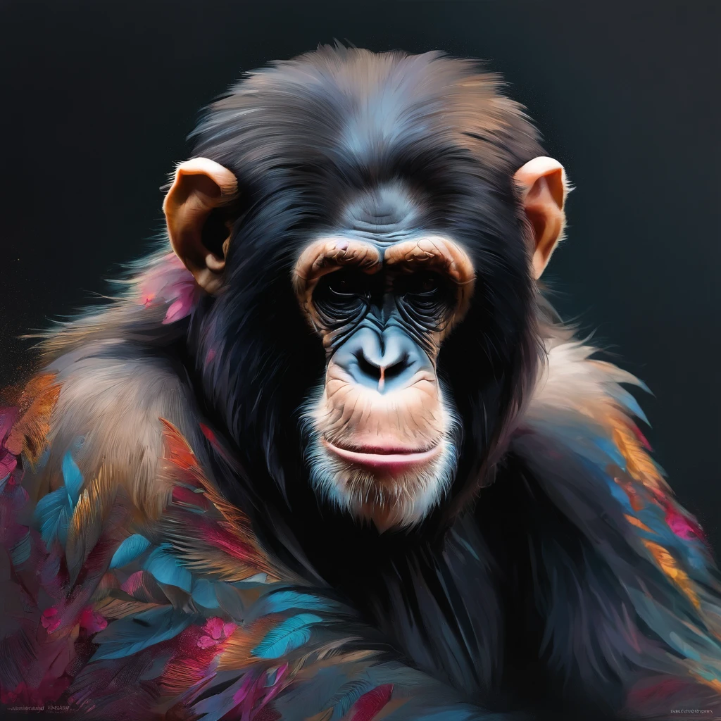 sad chimpanzee ::2 colorful ink painting ::2 Dreamy studio ghibli style
