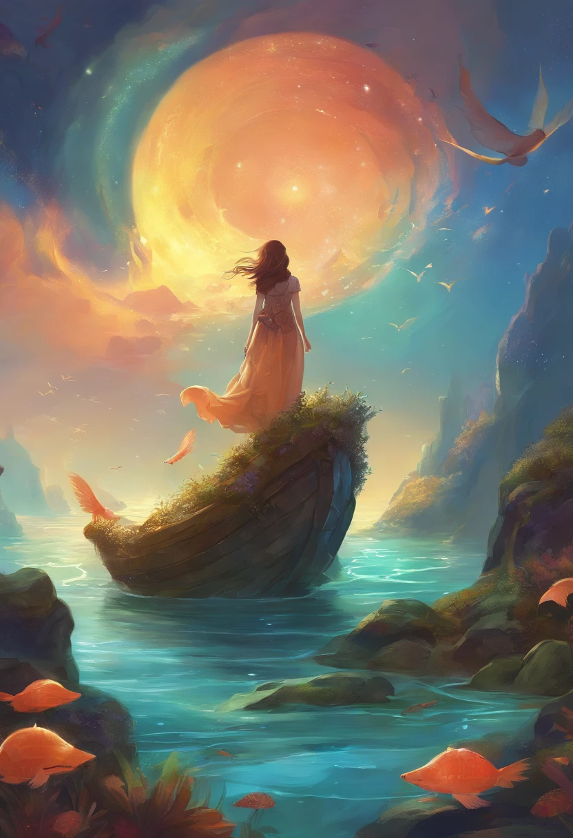 Uma tartaruga no fundo do mar, presa em uma rede de pesca , pintura digita,Beautiful digital illustration, Rob Rey, arte digital detalhada bonito, Inspirado em Amy Sol, cute storybook illustration, bela arte digital