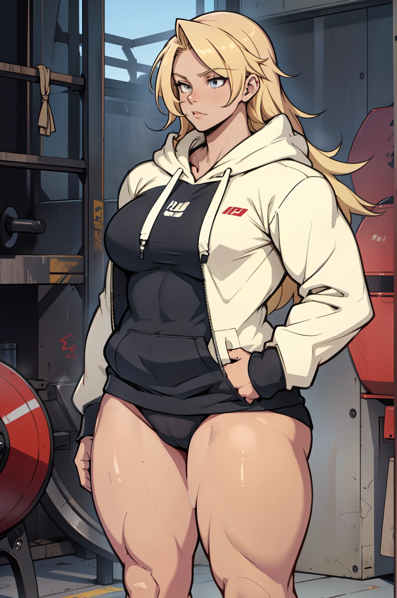 extremely long hair perfect anatomy 1 girl tall solo curvy ((muscular)) hoodie leggings toned body blonde