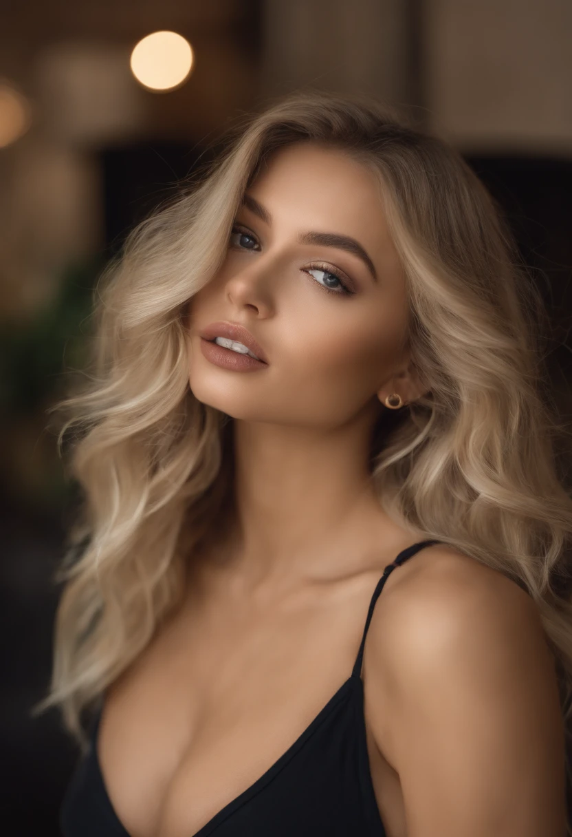 woman with matching tank top and panties, fille sexy aux yeux bleus, Portrait Sophie Mudd, Portrait de Corinna Kopf, cheveux blonds et grands yeux, selfie of a young woman, ohne Maquillage, maquillage naturel, Look directly into the camera, Visage avec Artgram, dezentes Maquillage, Superbe photo du corps entier, au salon , gros seins, Blonde, Latin