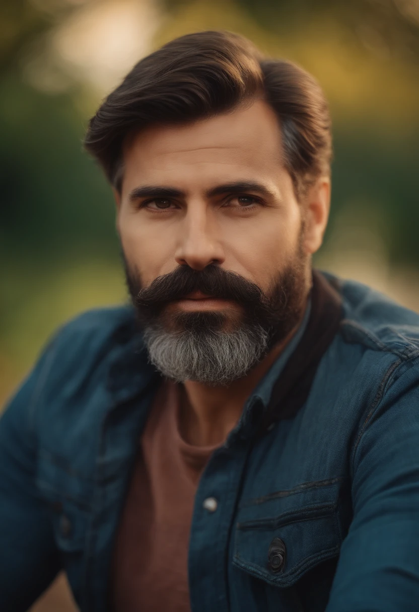 best quality, realistic, vivid colors, portrait, father's face, loving expression, detailed features, expressive eyes, well-groomed beard and mustache, gentle smile, warm lighting, soft shadows, natural background, medium: oil painting