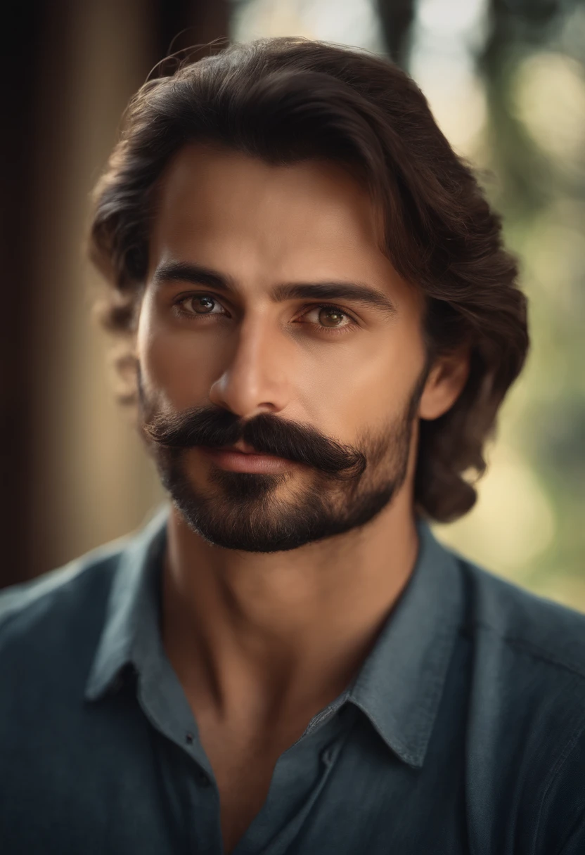best quality, realistic, vivid colors, portrait, father's face, loving expression, detailed features, expressive eyes, well-groomed beard and mustache, gentle smile, warm lighting, soft shadows, natural background, medium: oil painting