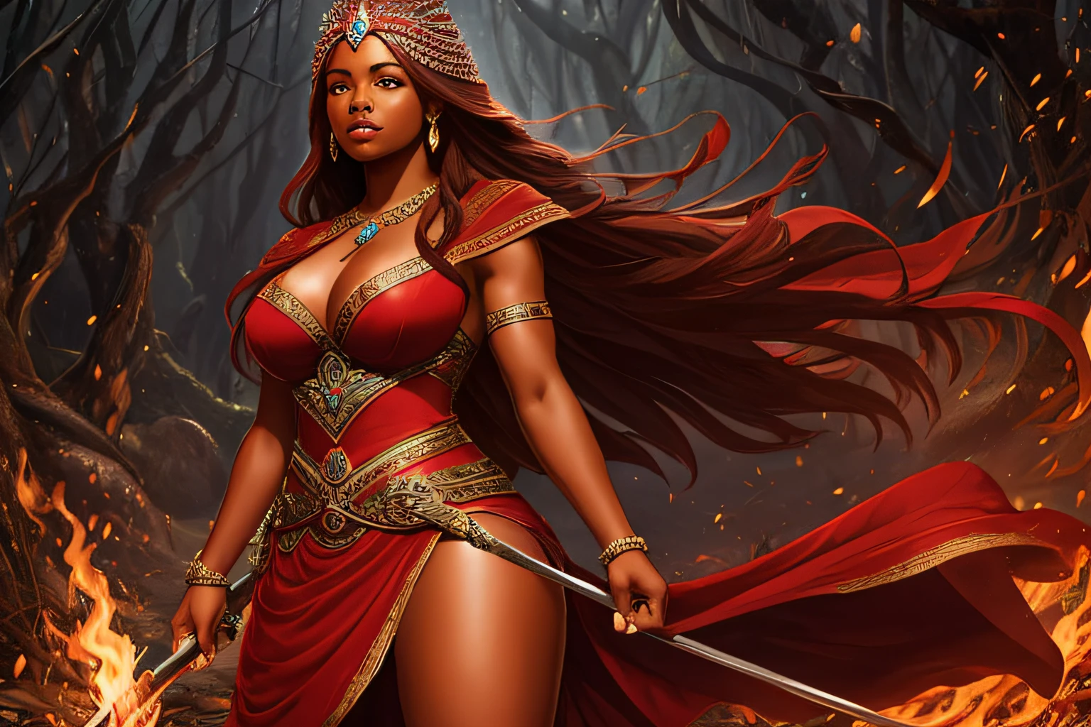 Iansã, Rainha dos Ventos e Senhora dos Raios,
Warrior goddess of strength and courage brown skin red dress