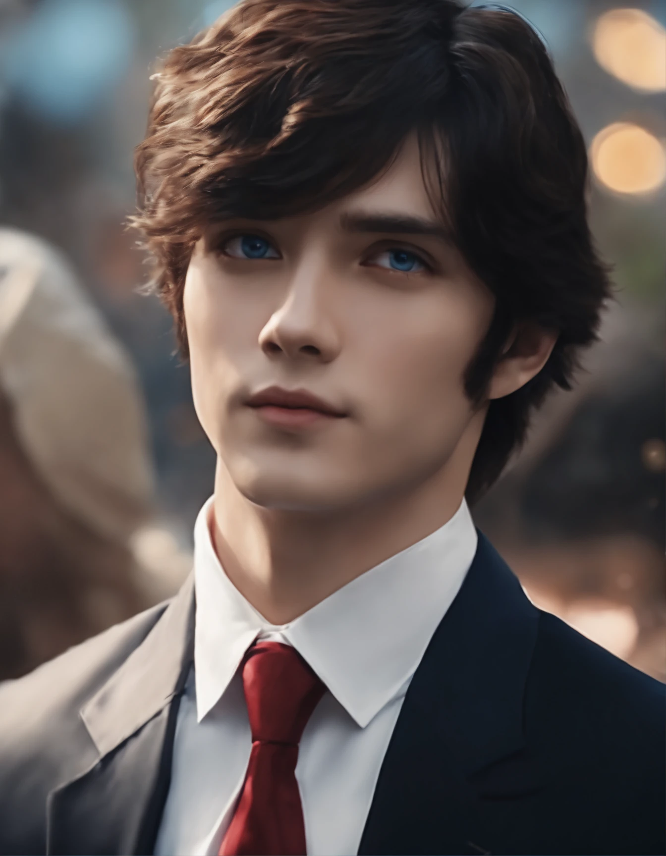 Best picture quality, masterpiece, heavy acrylic, pen touch, movie screenshots, avatar, portrait, brunette, blue eyes, suit, young man, bad, evil, anime, pixiv
