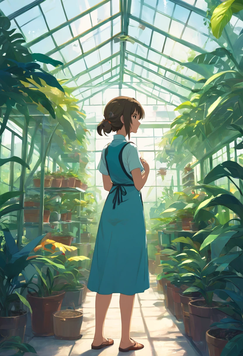 tmasterpiece,HighestQuali,(Feeling of darkness),(feeling of screaming),(Jealous games),alone,A woman who is,(upper body,Giant breasts,Clean bangs),Wear an apron written Jac plants and a dress,( Stroking a large snake ),(In greenhouses,Tropical forest plants)