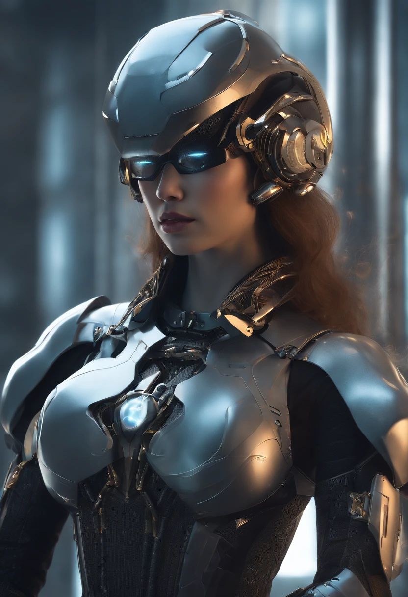 a woman in a futuristic outfit with a futuristic helmet and a futuristic sword, trending on cgstation, trending at cgstation, portrait knights of zodiac girl, cute cyborg girl, perfect android girl, portrait anime space cadet girl, beutiful girl cyborg, girl in mecha cyber armor, game cg, cgsociety and fenghua zhong, beautiful cyborg priestess