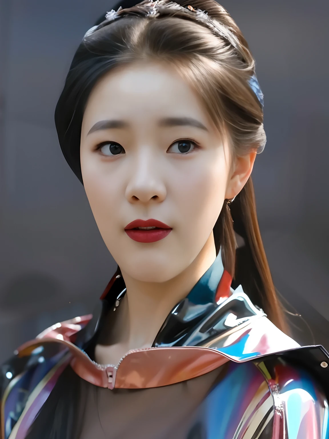 ChineseGirl,Wear a PVC sweatshirt