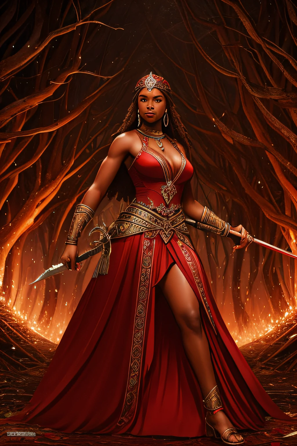 Iansã, Rainha dos Ventos e Senhora dos Raios,
Warrior goddess of strength and courage brown skin red dress
