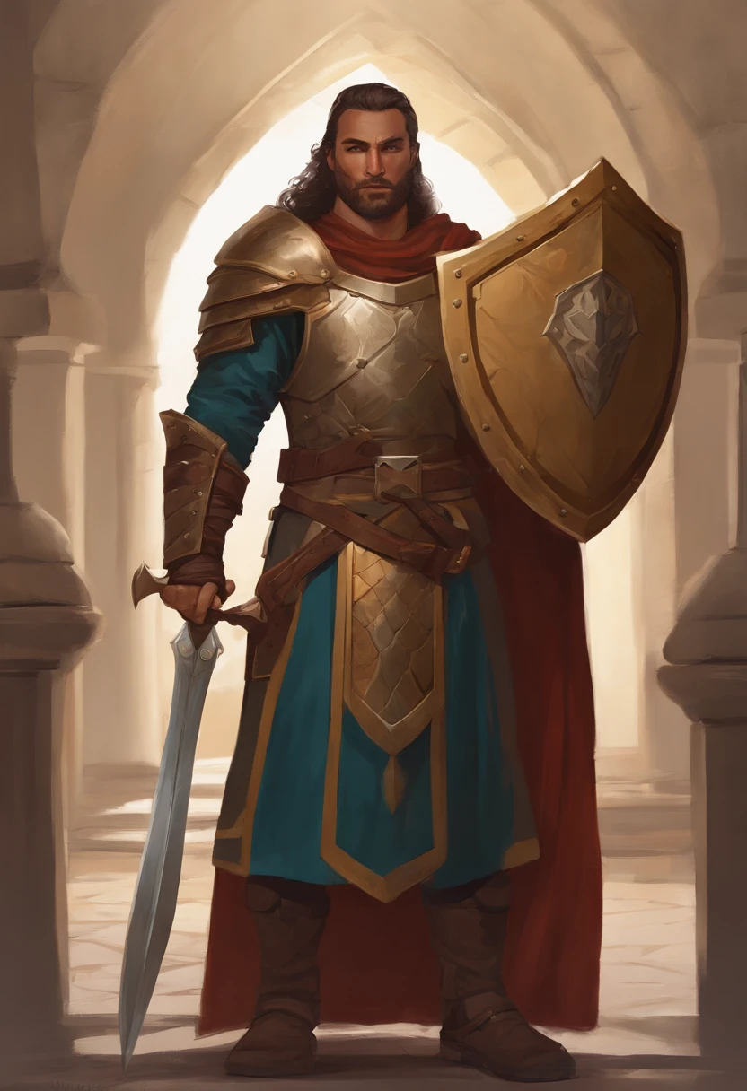 there is a drawing of a man with a shield and a shield, character design contest winner, warrior character design, character design from d & d, d&d character commission, warrior dnd character, heroic fantasy character concept, comic character design, d & d character design, colored concept art, fantasy character concept, dnd goliath character concept, character concept