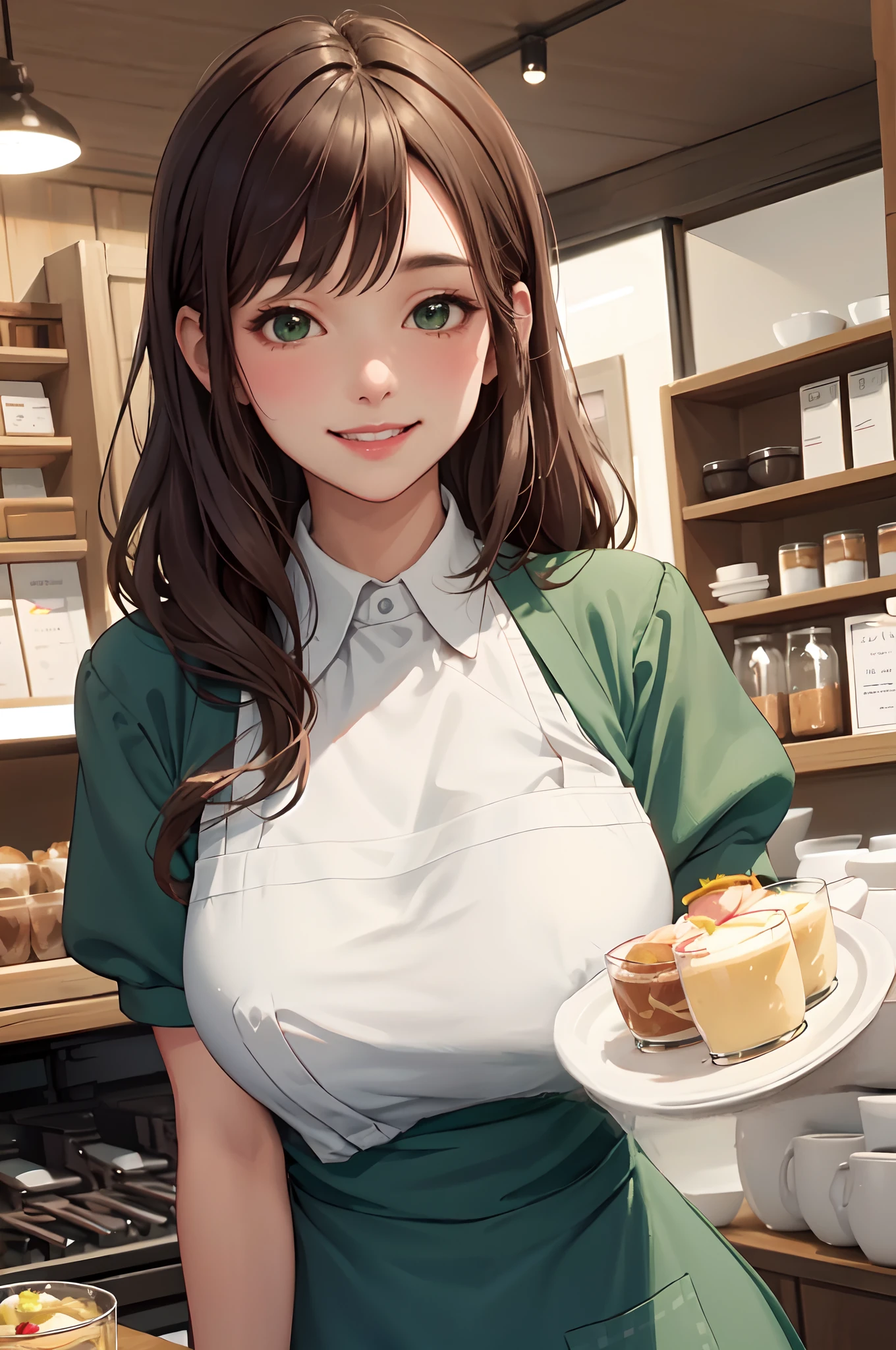 Starbucks Cafe clerk naked apron big breasts