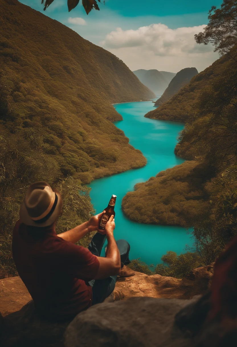 indio usando um cocar indigina fumando um caxinbo e segurando uma cerveja na mao