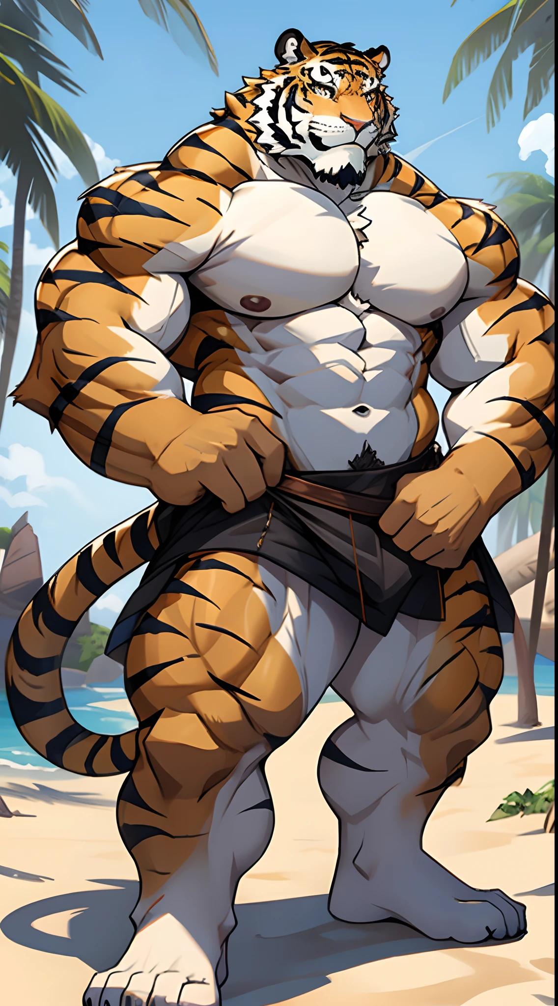 Um tigre branco musculoso sexy, olhar sexy, peitoral grande, bunda grande, Position of four